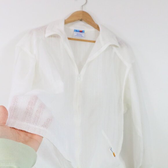 *Vintage Sunviel Mesh White Zip Up Sweater - Picture 6 of 8